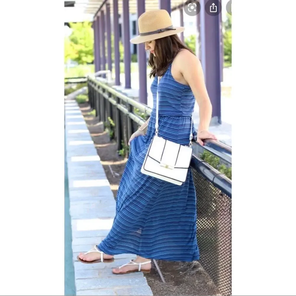 Lauren Conrad Womens Blue Striped Racerback Maxi Dress Size Small Casual Resort